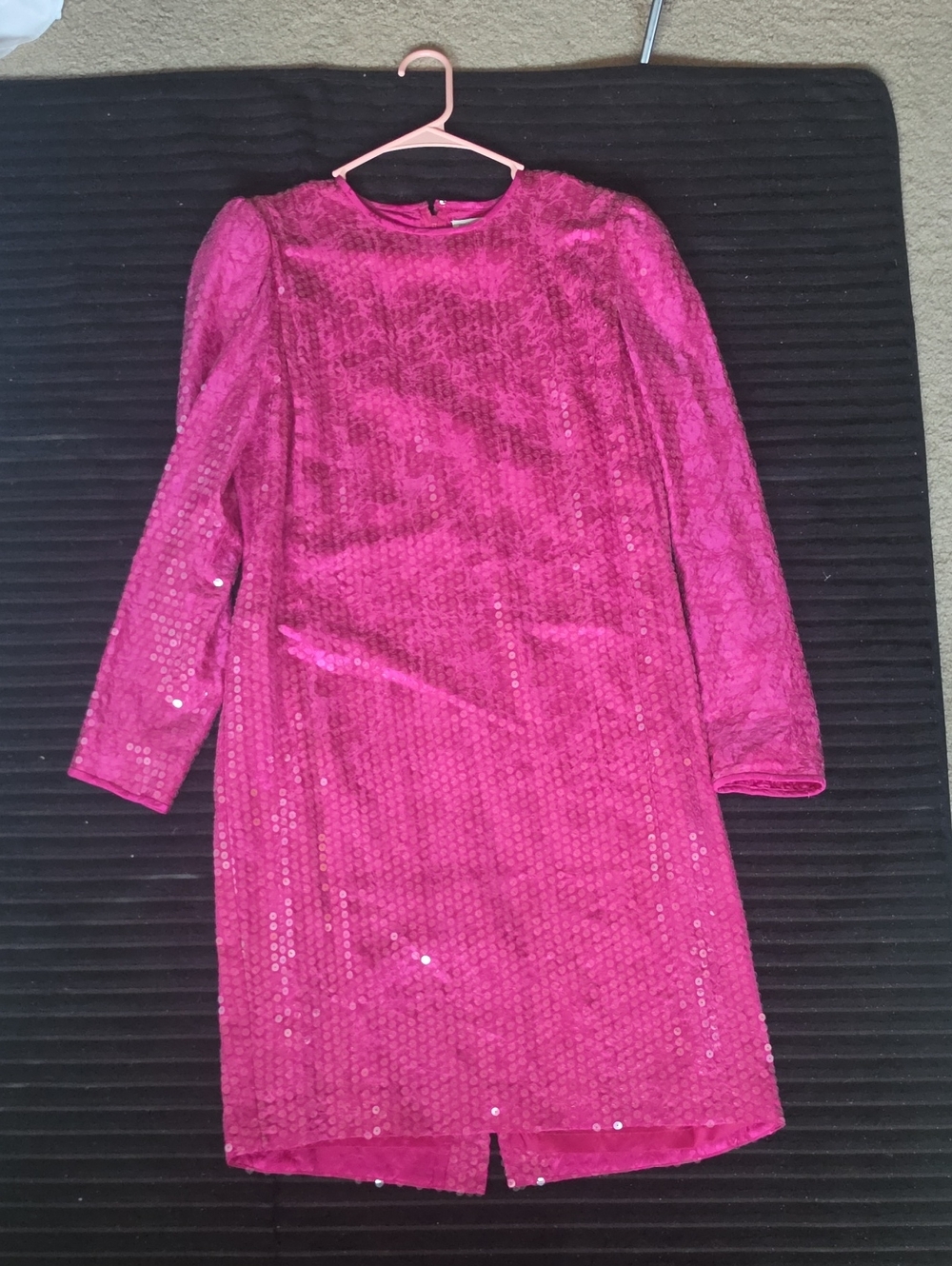 VINTAGE Fuchsia Sequin Long-Sleeve Shift Dress